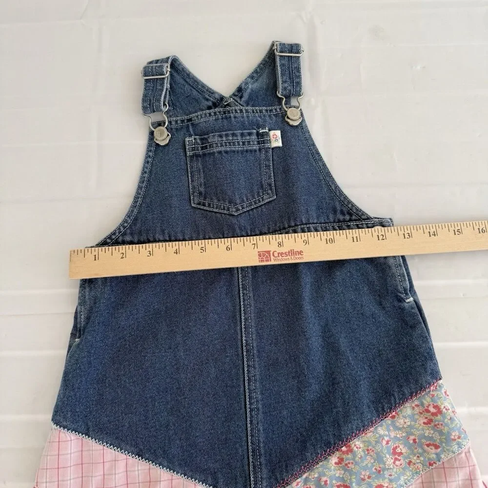 VTG Gymboree Jumper Dress XL 6Y Denim Floral Plaid Corduroy Quilted Overall Y2K